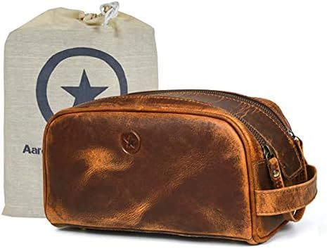 10" Premium Leather Toiletry Travel Pouch With Waterproof Lining | King-Size Handcrafted Vintage ... | Amazon (US)
