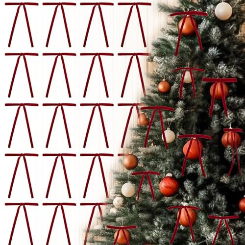 Oeyliz Velvet Bows Christmas Tree Velvet Ribbon Bows Xmas Ornaments 24 Pcs Red Velvet Christmas Bows Twist Tie Bow Christma Tree Garland Wreath Gift Wrapping Indoor Xmas Decor | Amazon (US)