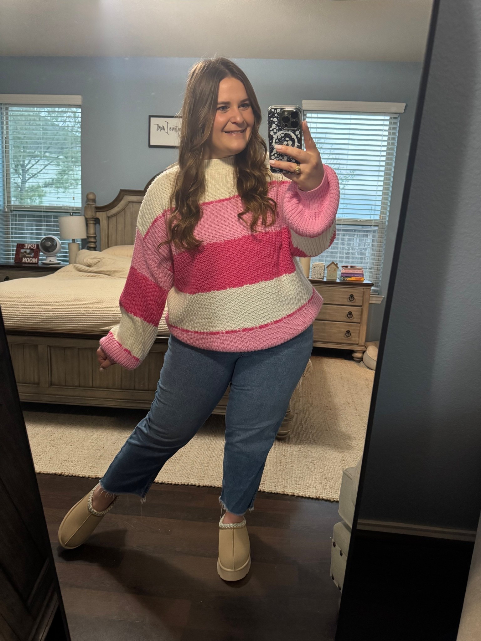 Wearing a 2XL in this pink sweater! It’s one of my favorites! Perfect for a casual Valentine’s Day outfit! Wearing a 16 in these jeans. Finished the look with platform boots from Amazon. 

#LTKValentine #LTKMidsize #LTKPlusSize