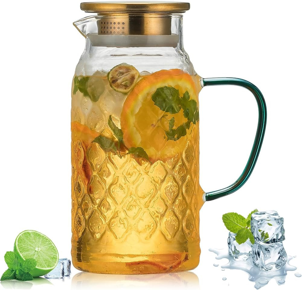 Buaic Glass Pitcher with Lid,50 oz/1.5L Liter Vintage Water Pitcher, Clear Borosilicate Glass Wat... | Amazon (US)