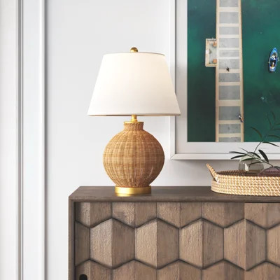 Debi 23 Inch, Natural/Brass, Rattan/Iron Table Lamp | Wayfair North America