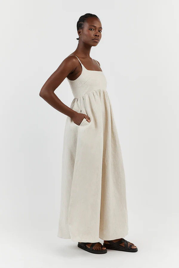 SUNNY NATURAL LINEN MIDI DRESS | DISSH