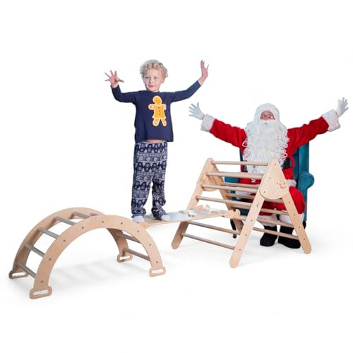 WoodandHearts Montessori Climbing Set - Foldable Triangle Climber with Slide, Ramp, Arch - Wooden Toddler Climbing Toys Indoor Playground Jungle Gym for Kids Age 2-8 | Amazon (US)