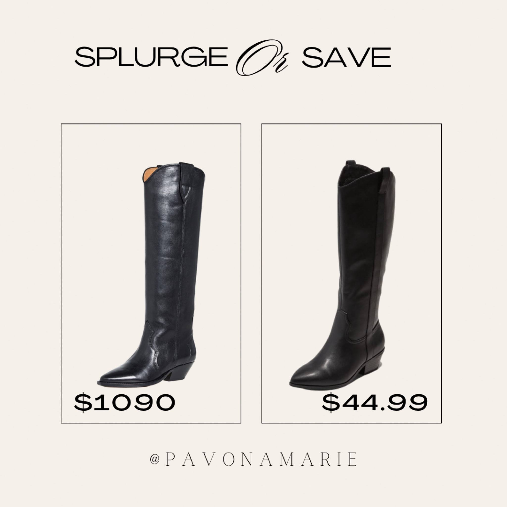 Save on knee high boots. Target boots that look like designer boots  
Price drop. Black boots. Knee high boots. Cowboy boots. Price compare. 

#LTKFind #LTKstyletip #LTKshoecrush