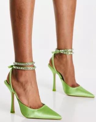 Public Desire Bliss heel shoes in lime satin | ASOS (Global)