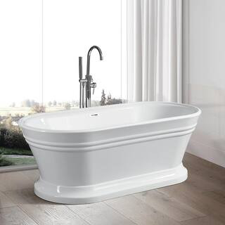 Vanity Art Versailles 59 in. Acrylic Flatbottom Freestanding Bathtub in White-VA6610 - The Home D... | The Home Depot