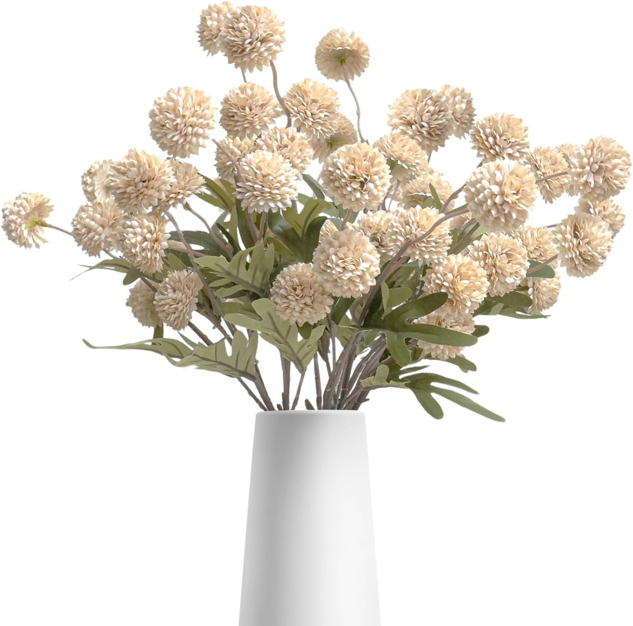 10 Pcs Artificial Flowers Pompon Mum Fake Flowers, Faux Small Mini Chrysanthemum Flowers, Realistic Faux Flowers for Room Decor Aesthetic, Living Room Farmhouse House Decor, Beige | Amazon (US)