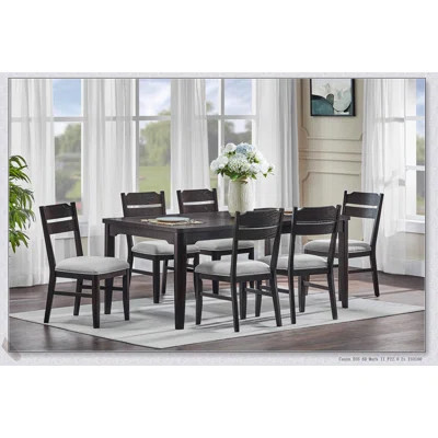 7pc Rectangular Dark Oak Dining Table Set with Upholstered Chairs for Elegant and Comfortable Dining Experiences | Wayfair North America