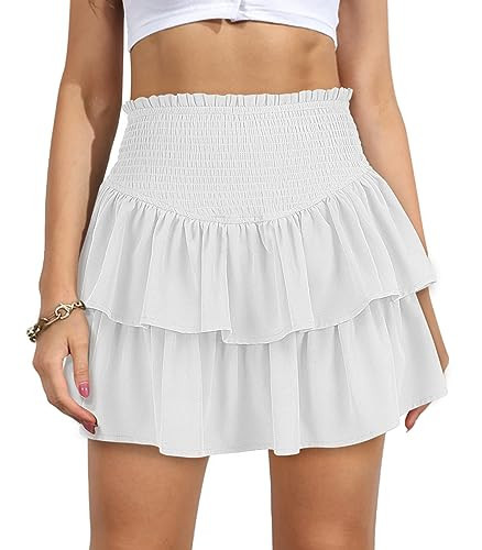 Vigorics White Ruffle Skirt Summer Floral Pleated Skirt for Women Linen Fairy Skirt for Weddings and Ceremonies M | Amazon (US)