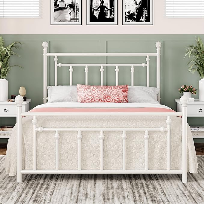 Allewie 14 Inch Queen Size Metal Platform Bed Frame with Victorian Vintage Headboard and Footboar... | Amazon (US)