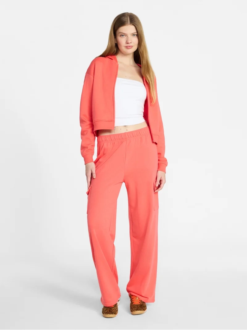 No Boundaries French Terry Cargo Pants, 30" Inseam, Women's XXS-XXL | Walmart (US)