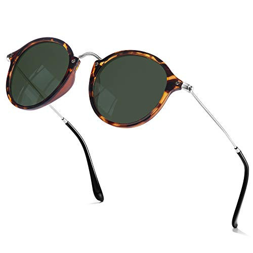 Women's Retro Round Sunglasses - Polarized Anti Glare UV400 Protection Vintage Driving Shades(Tortoise Frame Polarized Dark Green lens) | Amazon (US)