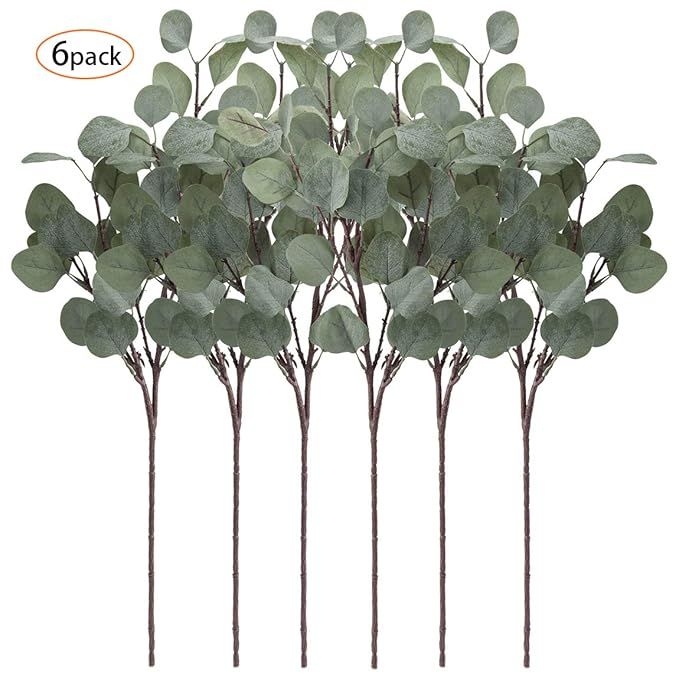 YOUZAN Artificial Eucalyptus Leaves Stems 6 Pcs Faux Silver Dollar Eucalyptus Leaf Branches in Gr... | Amazon (US)
