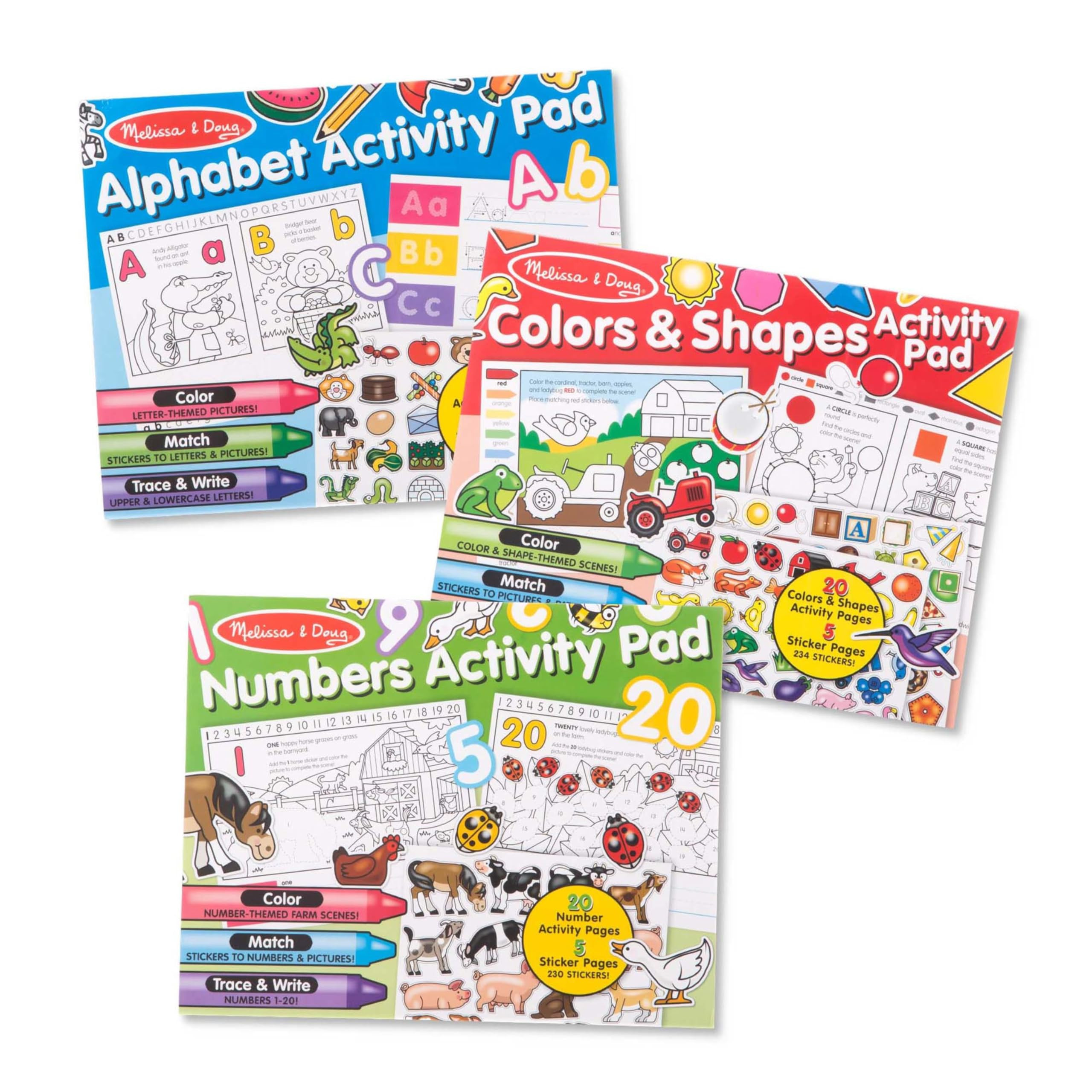 Melissa & Doug Activity Pad Bundle - Alphabet, Colors & Shapes & Numbers Sticker and Coloing Acti... | Amazon (US)