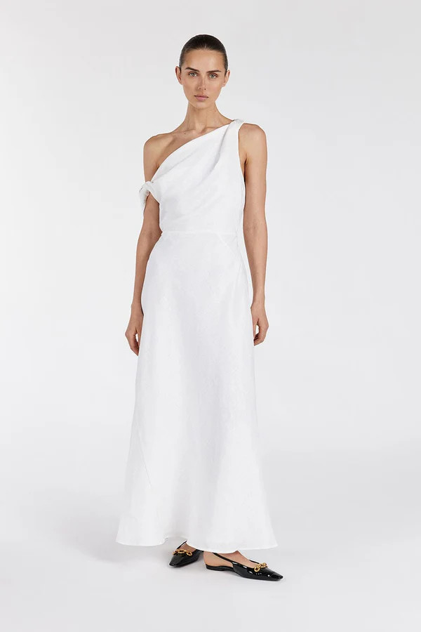 JOELLE WHITE LINEN MIDI DRESS | DISSH