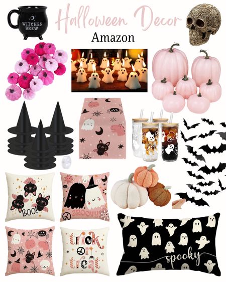 Amazon Halloween Decor! Ghost candles, table runner, velvet pumpkins, halloween skull, bats wall decor, mug, halloween throw pillows, witch hat! 

#LTKhome #LTKSeasonal #LTKparties