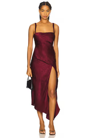 For Love & Lemons Carla Jacquard Midi Dress in Burgundy from Revolve.com | Revolve Clothing (Global)