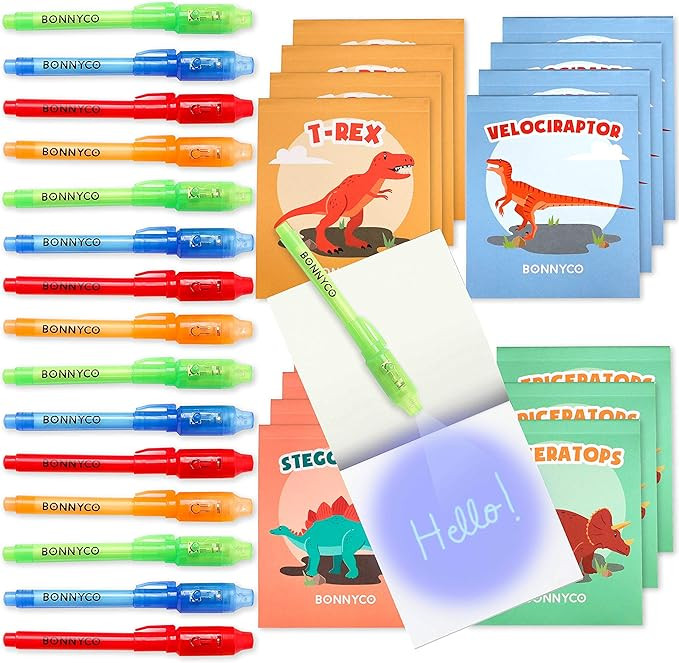 BONNYCO Invisible Ink Pen and Notebook Pack 16, Dinosaur Party Favors for Kids. Magic Spy Pen Goo... | Amazon (US)