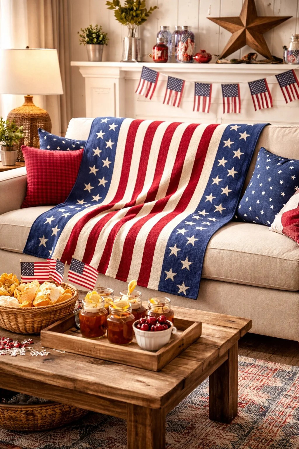 Lan Wood Americana Red & Blue Star Stripe Knitted Throw Blanket, Oversize Throw - Walmart.com | Walmart (US)