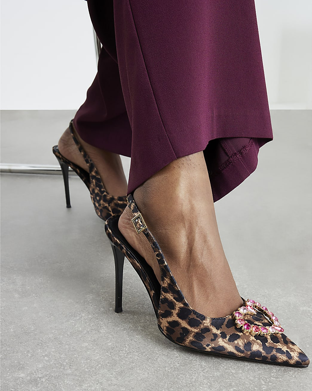 Brown Leopard Sling Back Heeled Court Shoes | River Island UK & IE