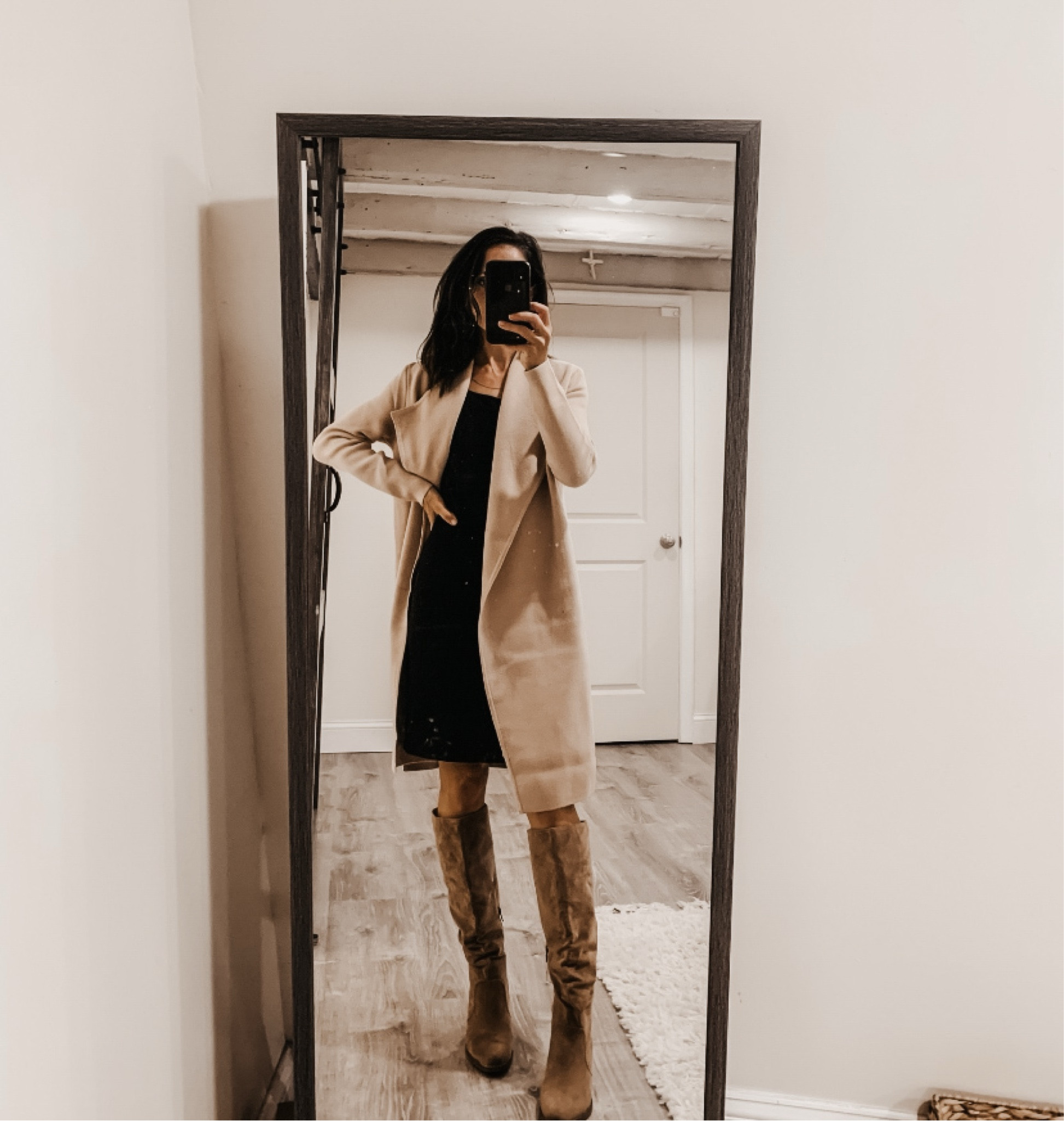 Date night outfit 🖤 
Boots 
Black dress 
Cozy coat 
Simple jewelry 

Love this outfit for the easy adjustment from work wear to evening out 👡 

Office outfit 
Outfit ideas 

#LTKWorkwear #LTKFindsUnder100 #LTKStyleTip