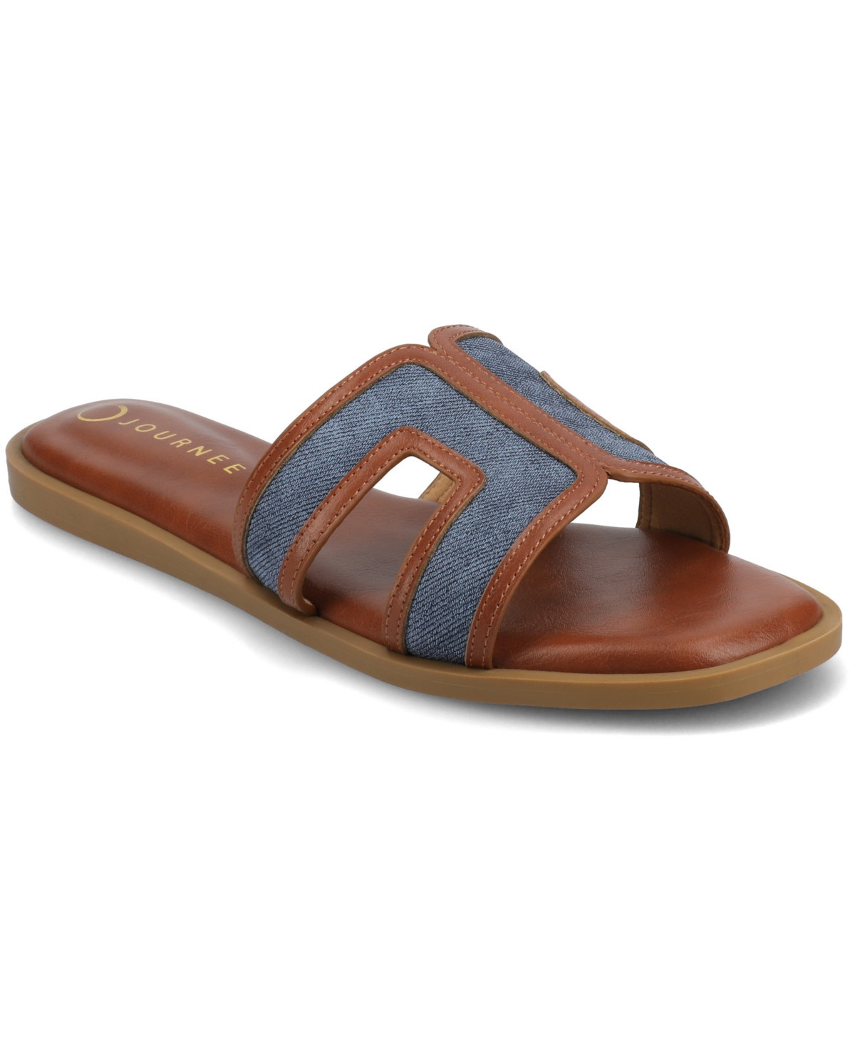 Journee Collection Womens Primah "H" Band Medium and Wide Width Slip On Flat Sandals - Denim | Macy's