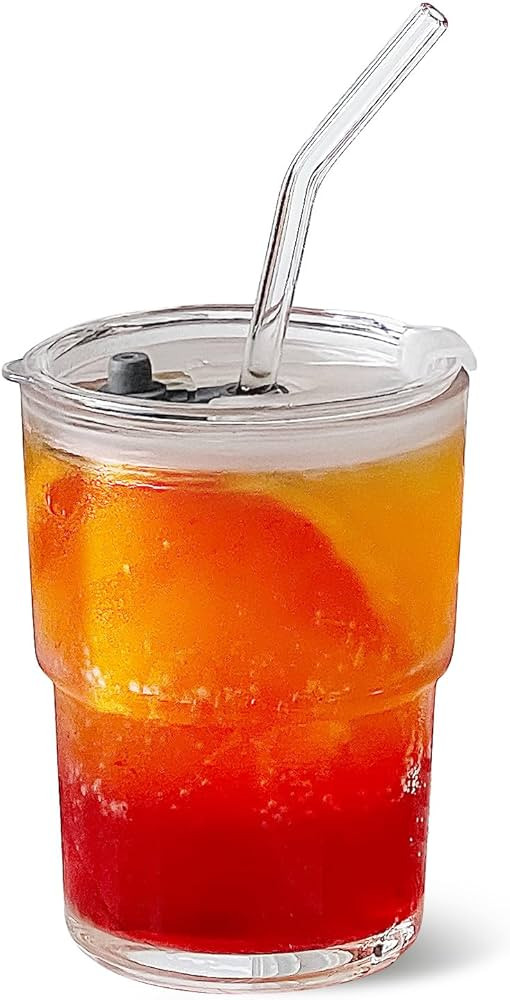 13oz Glass Tumbler with Straw and Lid, Reusable Iced Coffee Cup Tumbler, Cute Glass Cups for Wate... | Amazon (US)