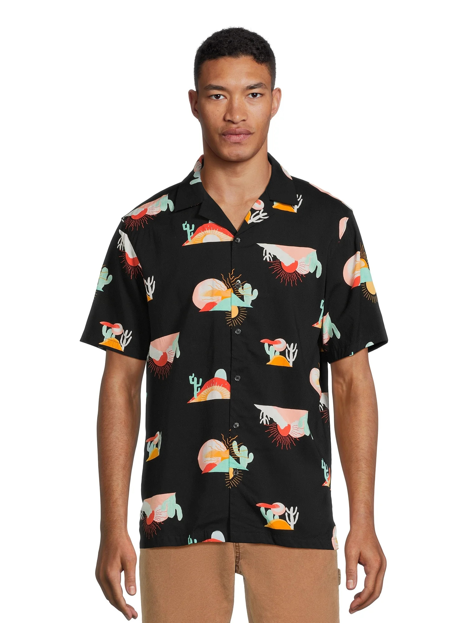 No Boundaries Men's & Big Men's Button-Down Rayon Shirt, Sizes XS-5XL | Walmart (US)