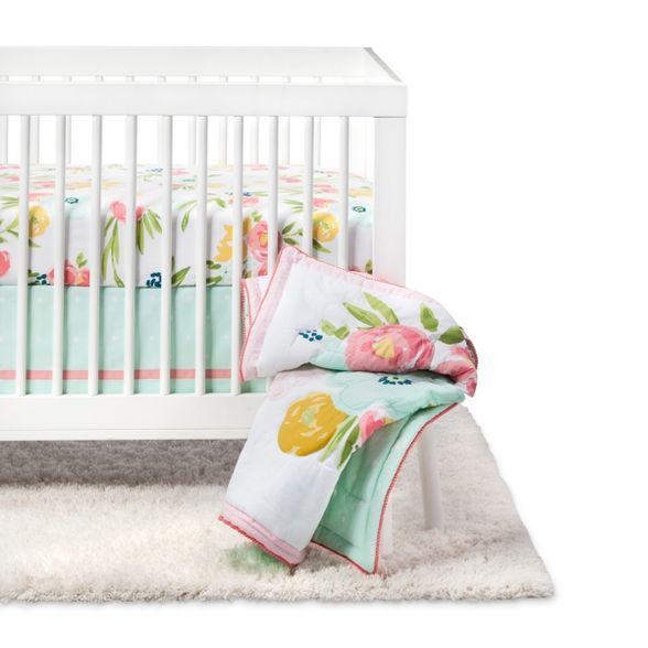 Crib Bedding Set Floral Fields 4pc - Cloud Island™ Pink/Mint | Target