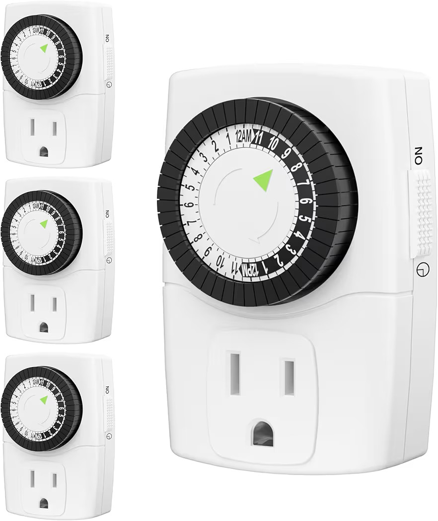 BN-LINK BND-60/U47 Indoor Mini 24-Hour Mechanical Outlet Timer, 3-Prong, 4-Pack | Amazon (US)