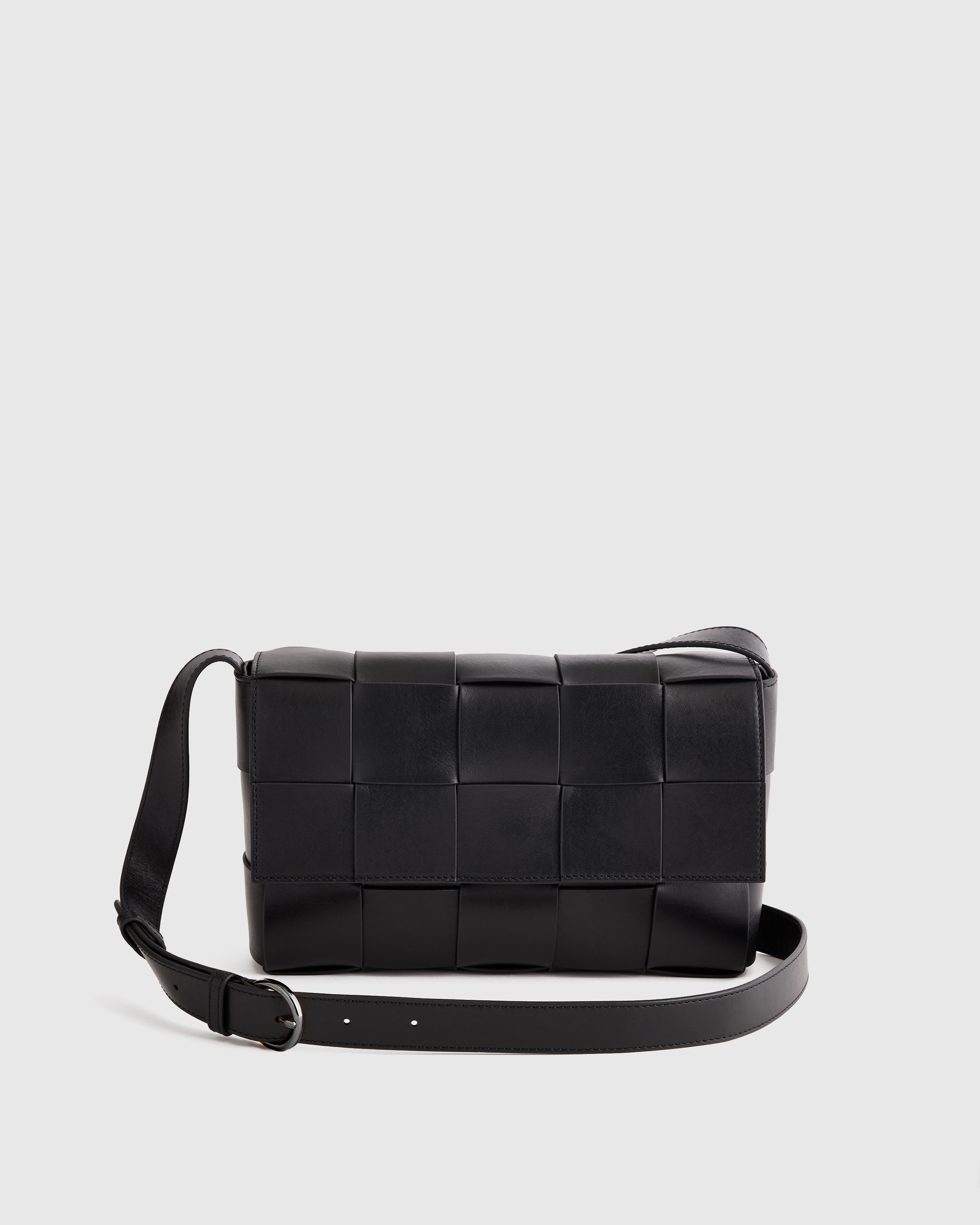 Quince | Women's Italian Leather Handwoven Flap Crossbody in Black | Quince