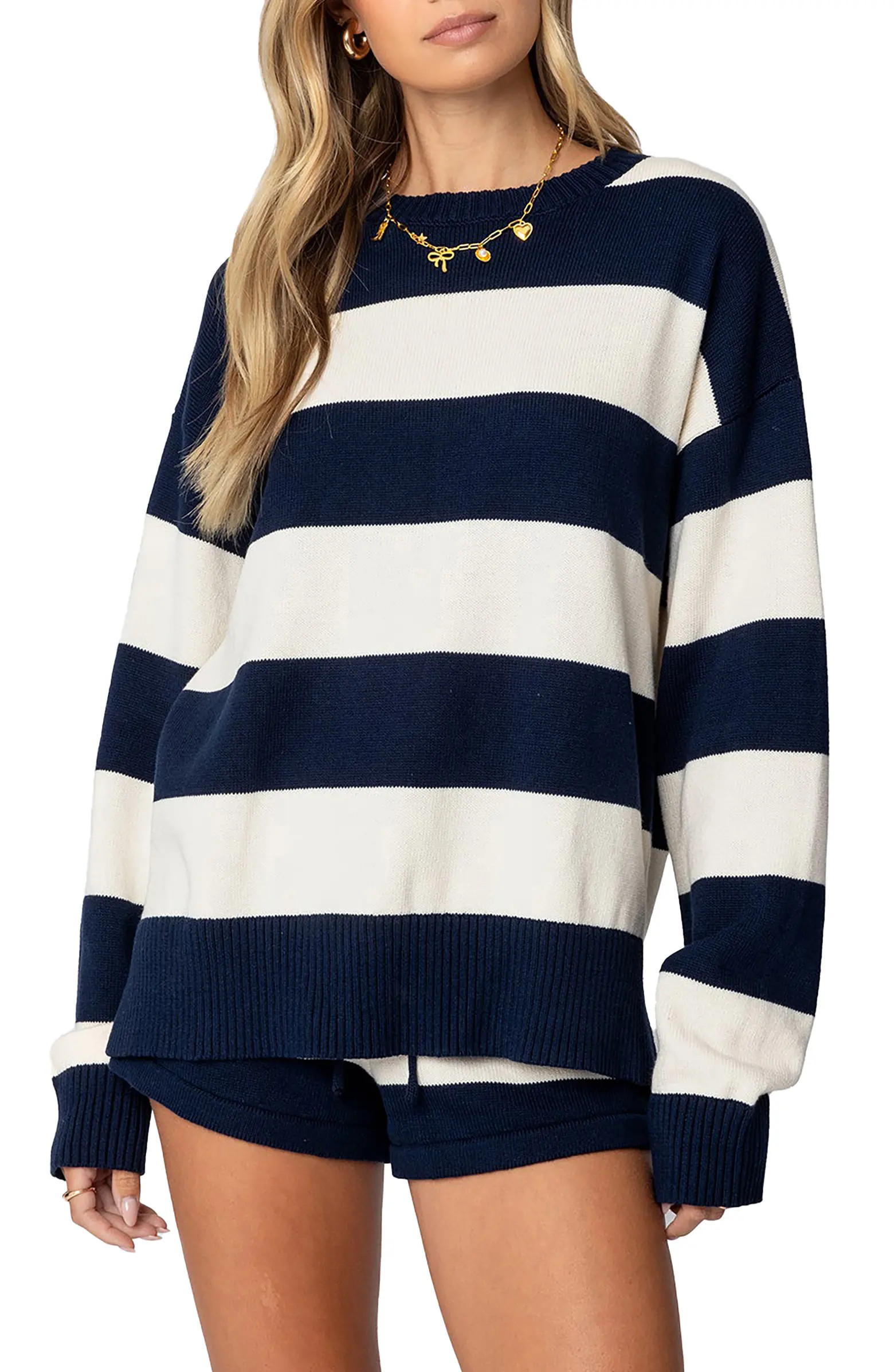 EDIKTED Riley Oversize Stripe Cotton Sweater | Nordstrom | Nordstrom