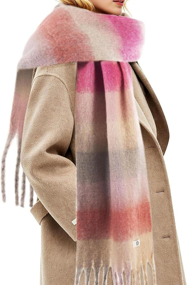 Womens Winter Scarf, Cashmere Feel Tassel Plaid Fashion Scarfs Colorful Plaid Long Shawl Large Sc... | Amazon (US)