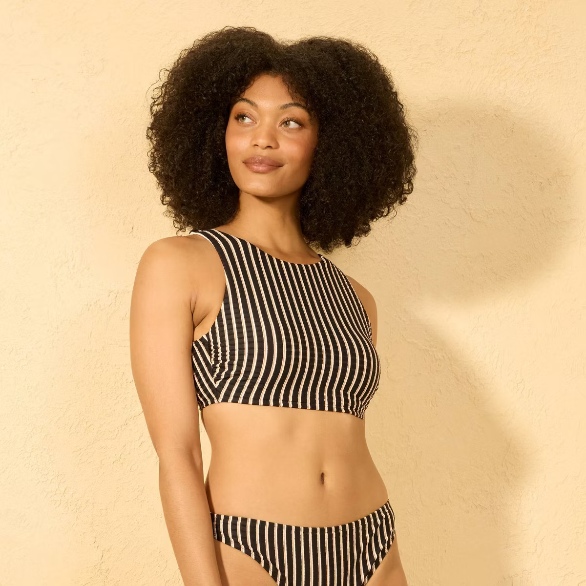 Women's Striped Ribbed High Neck Bikini Top - Shade & Shore™ Multi | Target