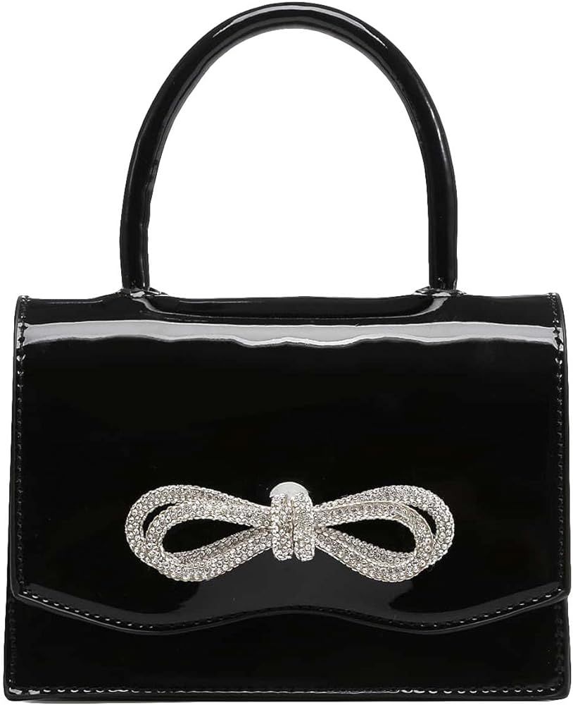 QWINEE Women's Glitter Rhinestone Bow Decor Clutch Purse Prom Bags Sparkle Mini Square Handbags | Amazon (US)