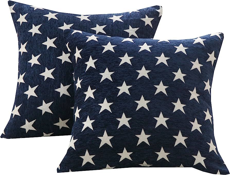 Sunday Praise Set of 2 Soft Chenille Decorative Patriotic Throw Pillow Cover Case Geometric Stars... | Amazon (US)