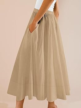 Yousify Women\u2019s A-Line Midi Skirts Casual Elastic High Waist Flowy Swing Pleated Beach Boho ... | Amazon (US)