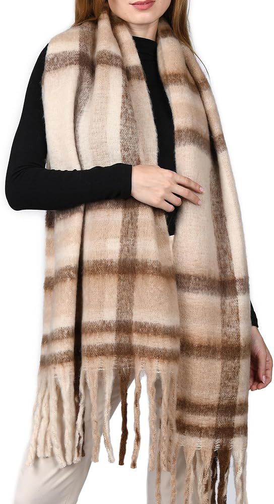 Hatiis Womens Fashion Big Plaid Scarf Winter Warm Blanket Scarf and Wrap | Amazon (US)