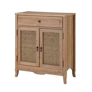 Alessandro 36 in. Tall 2-Door Grey Accent Cabinet Aqua with Rattan | The Home Depot