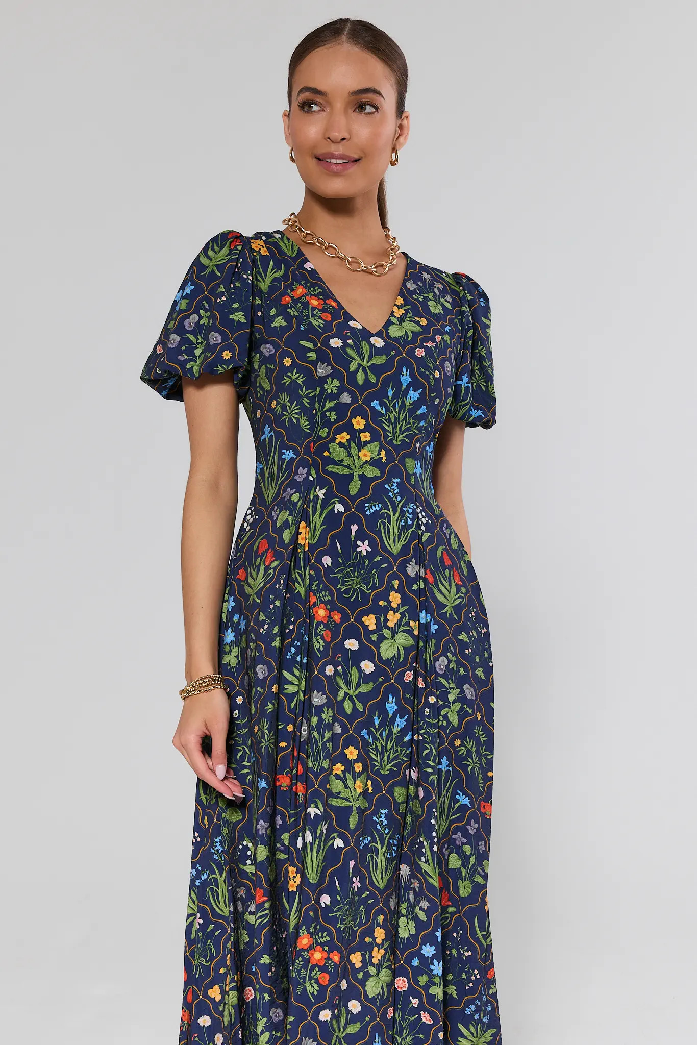 Kaidyn Navy Floral Print Midi Dress | Avara