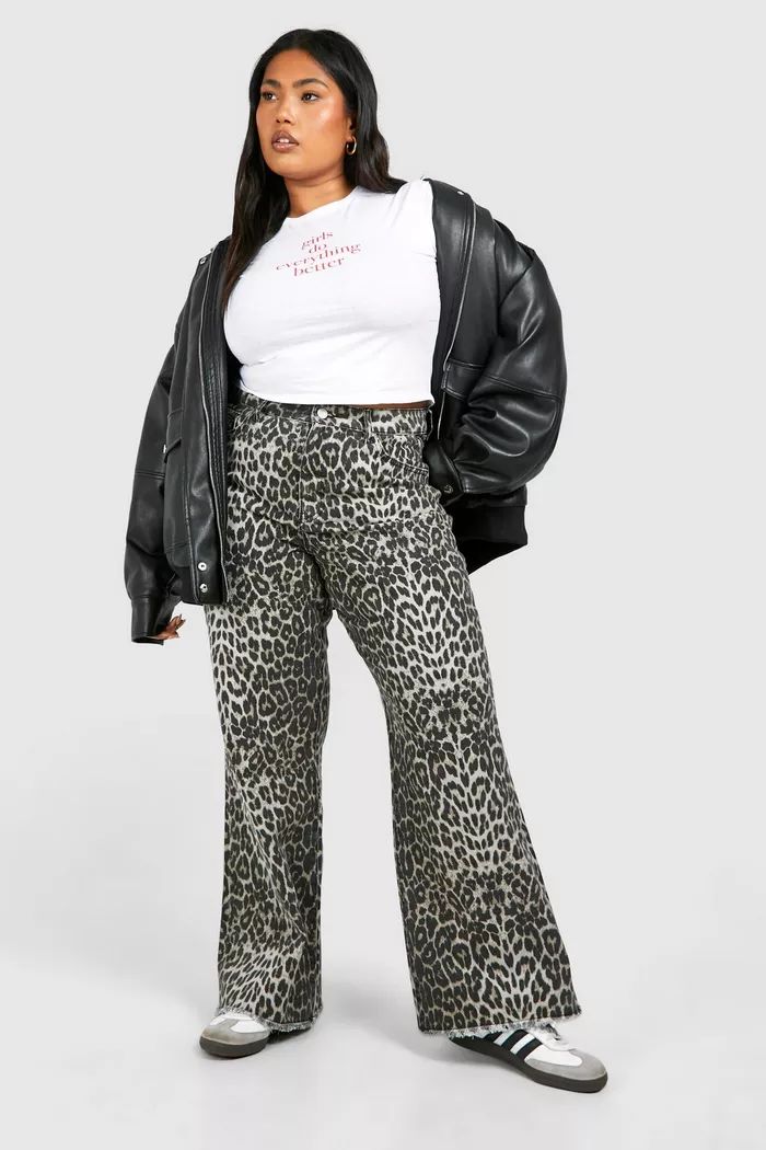 Plus Leopard Straight Leg Jean | boohoo (US & Canada)