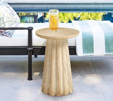 Siena Faux Travertine Round Outdoor Accent Table (14") | Pottery Barn (US)