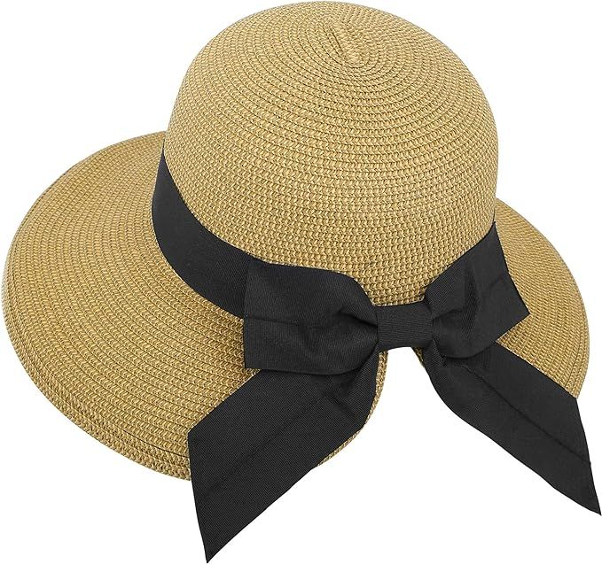 Verabella Women's Lightweight Foldable/Packable Beach Sun Hat w/Decorative Bow | Amazon (US)