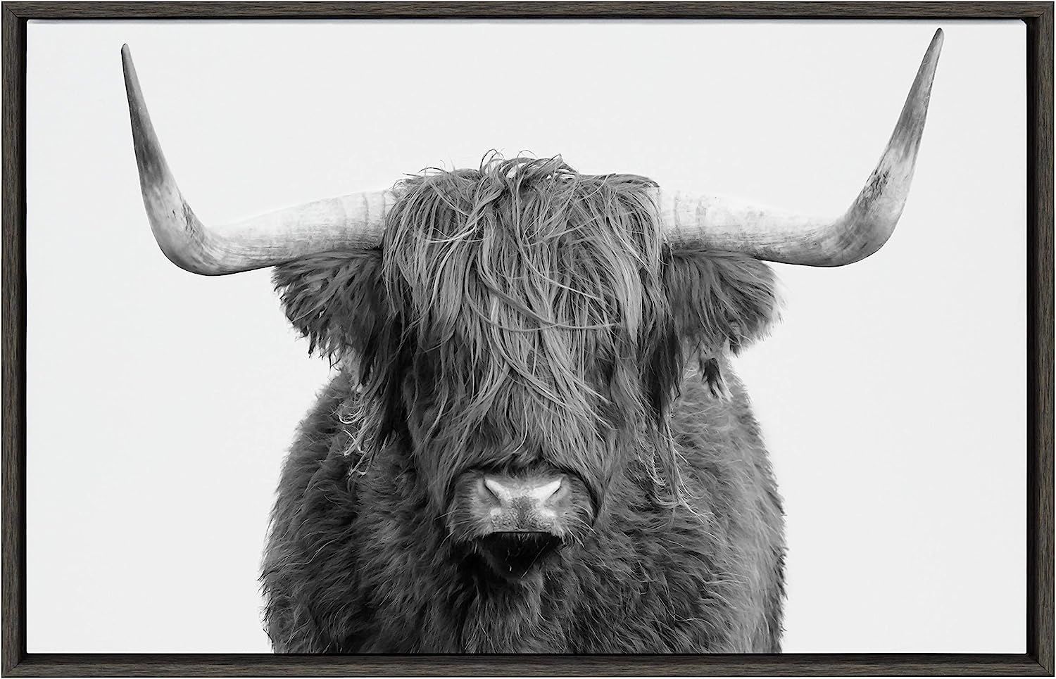 Kate and Laurel Sylvie Highland Cow Framed Canvas Wall Art by Amy Peterson, 23x33 Gray, Rustic Wa... | Amazon (US)