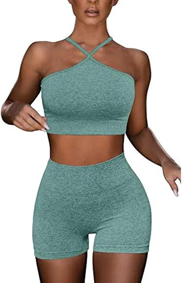 MANON ROSA Workout Set Women 2 Piece Activewear Clothes Seamless Gym Sports Bras Biker Shorts Out... | Amazon (CA)