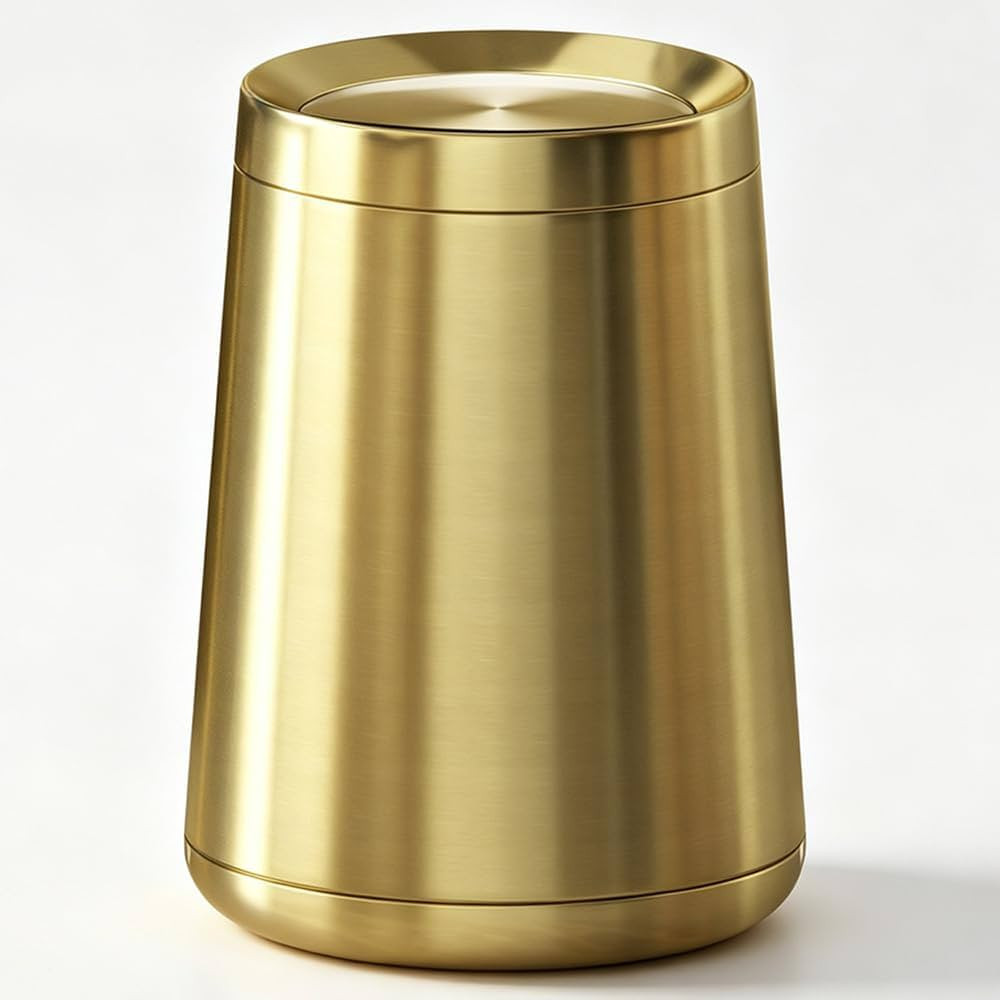 8L / 2.1Gal Gold Brushed Stainless Steel Trash Can with Swing Cover,Gold Bathroom Trash can \uff0... | Amazon (US)