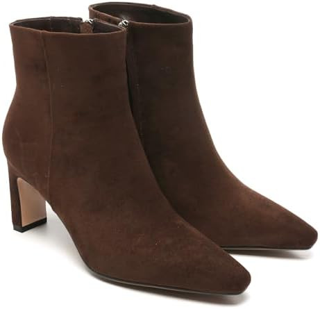 Brown Suede Ankle Boots for Women Pointed Toe Chunky High Heeled Booties Fall Dressy Short Boots ... | Amazon (US)