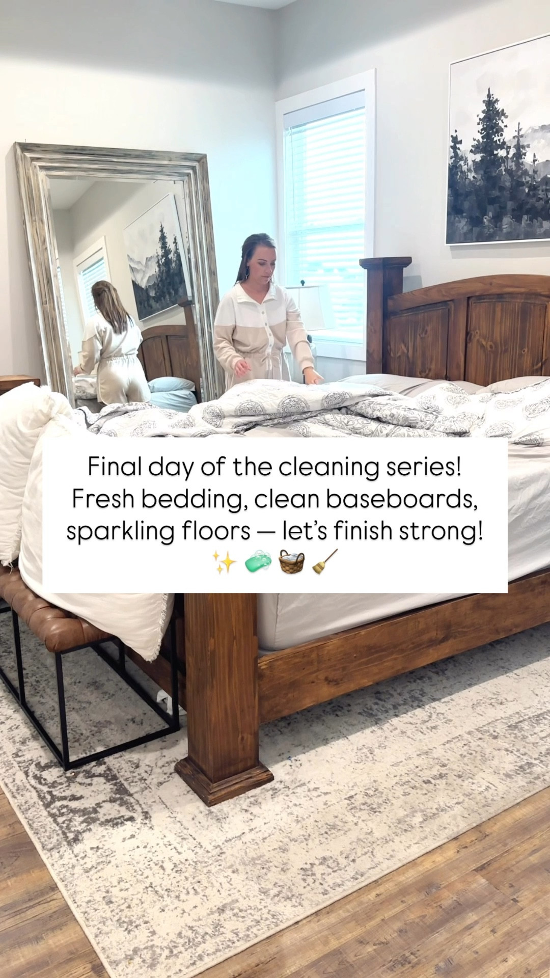Last day, best day! 👏🏻 There’s nothing better than slipping into clean sheets after a day of scrubbing floors and wiping baseboards. Thanks for joining me on this cleaning challenge — more cozy home content is on the way! 🥰

✨ Grab my FREE cleaning checklist (link in IG bio) or just comment CLEAN and I’ll send it straight to your dms! 

#SpringCleaning #HomeCleaning #CleanHomeHappyHome #HomeOrganization #CleaningRoutine #BeddingRefresh #BaseboardCleaning #SimpleHomeHacks #BusyMomLife #FreshStart


#LTKSeasonal #LTKHome #LTKWatchNow