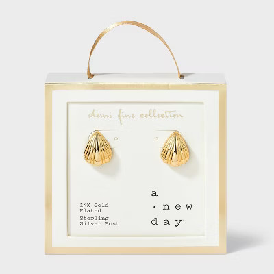14K Gold Plated Shell Stud Earrings - A New Day™ Gold: Nickel-Free, Polished Finish, Gift Box I... | Target