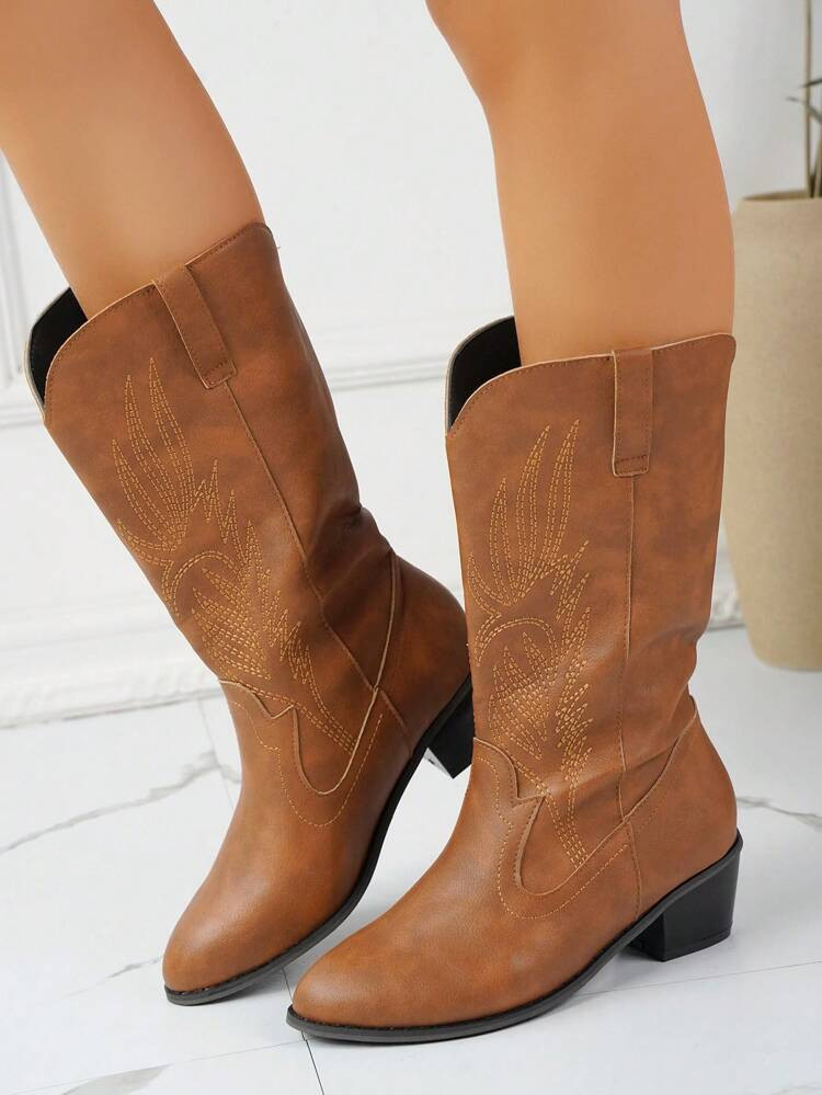 New
     
      Elegant Western Boots For Women, Stitch Detail Chunky Heeled Fashion Boots
      ... | SHEIN